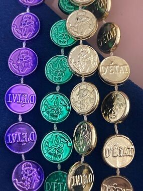 Mardi Gras Bead Necklaces in Purple, Green, and Gold
